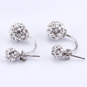 Solid 925 Sterling Silver Deuce Silver Shamballa Earrings