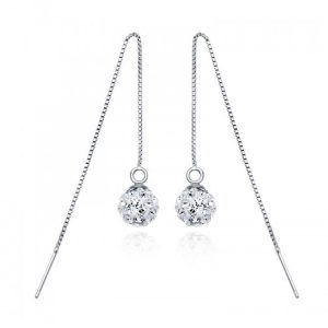 Solid 925 Sterling Silver Shamballa Threader Earrings
