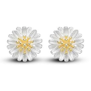 Solid 925 Sterling Silver Daisy In Bloom Studs Earrings