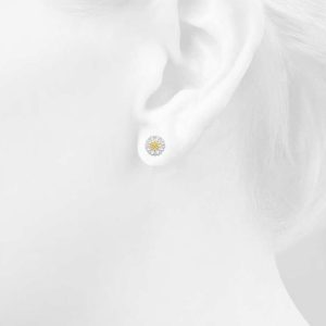 Solid 925 Sterling Silver Daisy In Bloom Studs Earrings