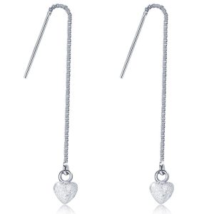 Solid 925 Sterling Silver Heart Threader Earrings