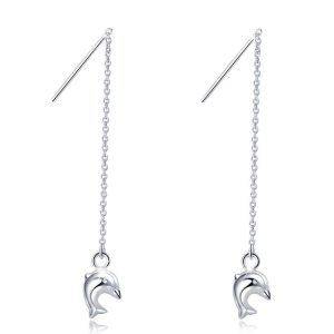 Solid 925 Sterling Silver Dolphin Threader Earrings