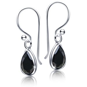 Solid 925 Sterling Silver Drop French Earrings Black
