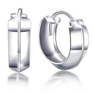 Solid 925 Sterling Silver Classic V-Line Hoop Earrings 10mm