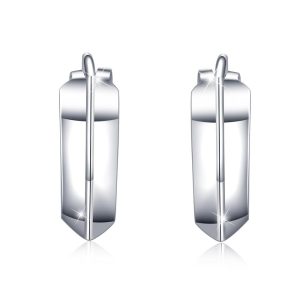 Solid 925 Sterling Silver Classic V-Line Hoop Earrings 10mm