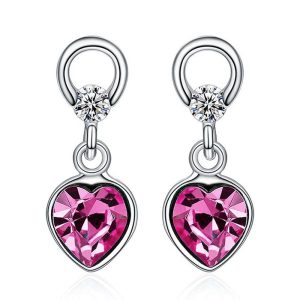 Solid 925 Sterling Silver Hearts Delight Drop Earrings Embellished with Swarovski®  crystals