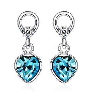 Solid 925 Sterling Silver Hearts Delight Drop Earrings Embellished with Swarovski® crystals