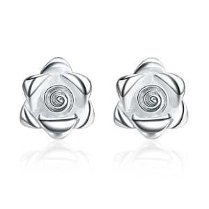 Solid 925 Sterling Silver Lotus Flower Stud Earrings