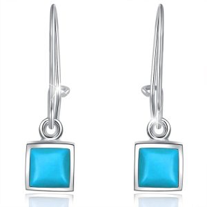 Solid 925 Sterling Silver Turquoise French Hook Earrings