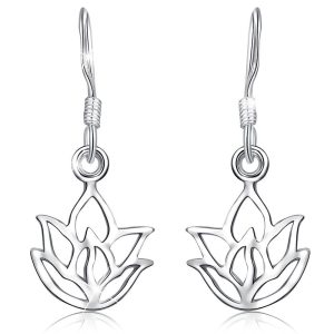 Solid 925 Sterling Silver Lotus Leaf Hook Earrings