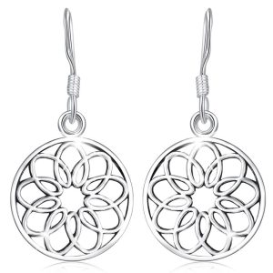 Solid 925 Sterling Silver Art Circular Dangle Earrings