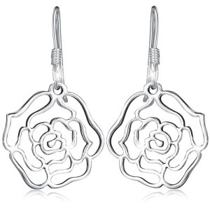 Solid 925 Sterling Silver Highly Polished Rose French Hook Earrings