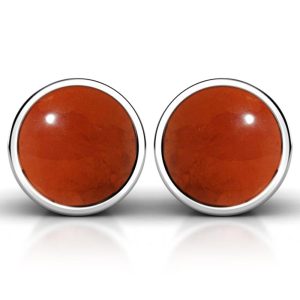 Solid 925 Sterling Silver Round Carnelian Bezel Earrings