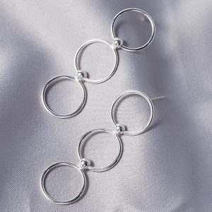 Solid 925 Sterling Silver Triple Loops Dangle Earrings