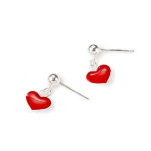 Solid 925 Sterling Silver Scarlet Heart Drop Earrings