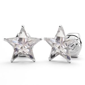 Solid 925 Sterling Silver Star Shine Stud Earrings