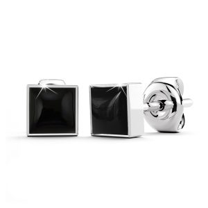 Solid 925 Sterling Silver Bezel Square Onyx Studs