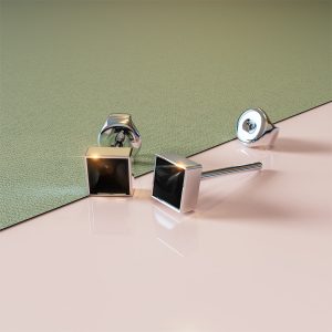 Solid 925 Sterling Silver Bezel Square Onyx Studs