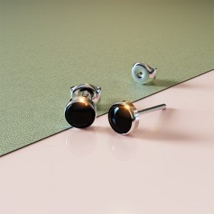 Solid 925 Sterling Silver Bezel Round Onyx Studs