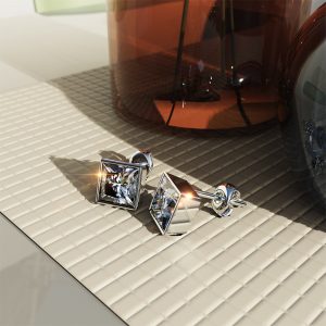 Solid 925 Sterling Silver Bezel Princess-Cut Studs Clear 6mm