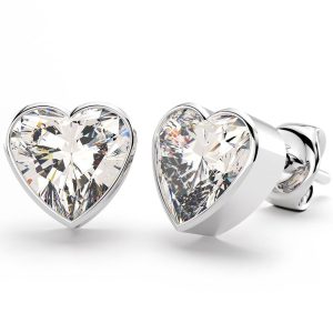 Solid 925 Sterling Silver Heart Bezel Studs Clear