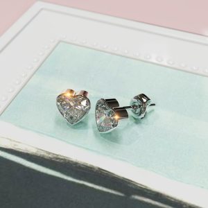 Solid 925 Sterling Silver Heart Bezel Studs Clear