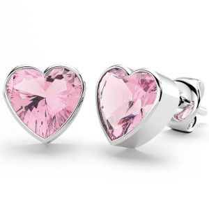 Solid 925 Sterling Silver Heart Bezel Studs Pink