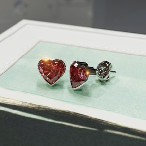 Solid 925 Sterling Silver Heart Bezel Studs Red