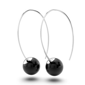 Solid 925 Sterling Silver Round Onyx Dangle Earrings