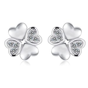 Solid 925 Sterling Silver Heart Petals Studs Earrings