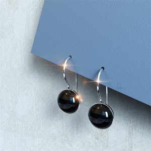 Solid 925 Sterling Silver Black Onyx Earrings Round Cabochon