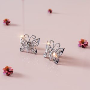 Solid 925 Sterling Silver Butterfly Stud Earrings