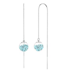 Solid 925 Sterling Silver Nomey Threader Crystal Ball Earrings