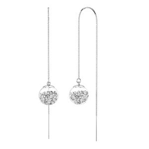 Solid 925 Sterling Silver Nomey Threader Crystal Ball Earrings