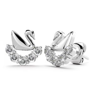 Solid 925 Sterling Silver Swans Upon Stars Earrings