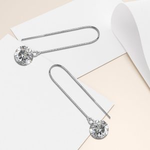 Solid 925 Sterling Silver Clear Drop Threader Earrings