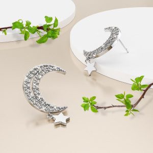 Solid 925 Sterling Silver Starmoon Stud Earrings