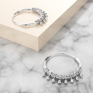 Solid 925 Sterling Silver Hippie Beaded Hoop Earrings
