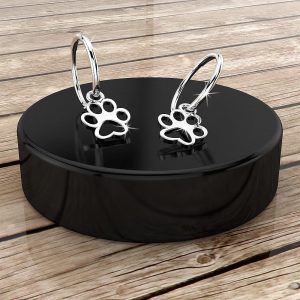 Solid 925 Sterling Silver Mini Puppy Paw Print Hoop Earrings