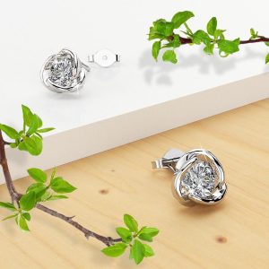 Solid 925 Sterling Silver Diamond Simulant Stud Earrings