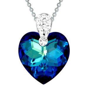 Solid 925 Sterling Silver Large Heart Pendant Blue Embellished with Swarovski® crystals