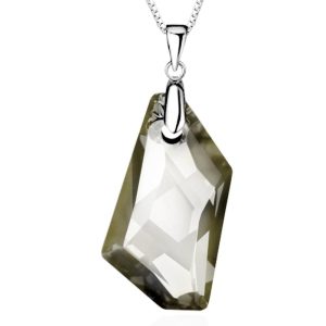 Solid 925 Sterling Silver Admentine Smokey Crystal Pendant Embellished with Swarovski® crystals