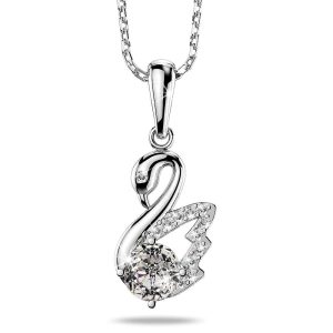 Solid 925 Sterling Silver Sparkling Swan Pendant