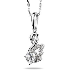 Solid 925 Sterling Silver Sparkling Swan Pendant