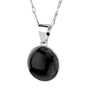 Solid 925 Sterling Silver Black Onyx Disc Pendant