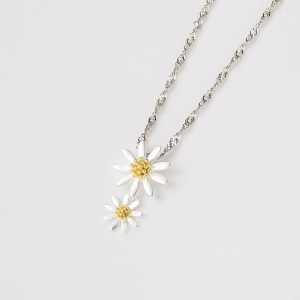 Solid 925 Sterling Silver Twin Daisy Pendant