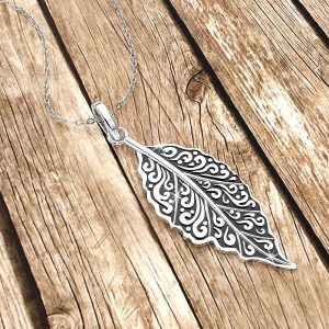 Solid 925 Sterling Silver Oxidised Large Leaf Pendant