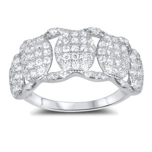 Solid 925 Sterling Silver Links CZ Pave 925 Silver Ring
