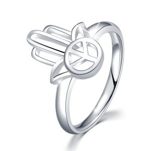 Solid 925 Sterling Silver Hand Of Peace Ring