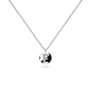 Solid 925 Sterling Silver Initial Alphabet Personalised Disc Necklace- F